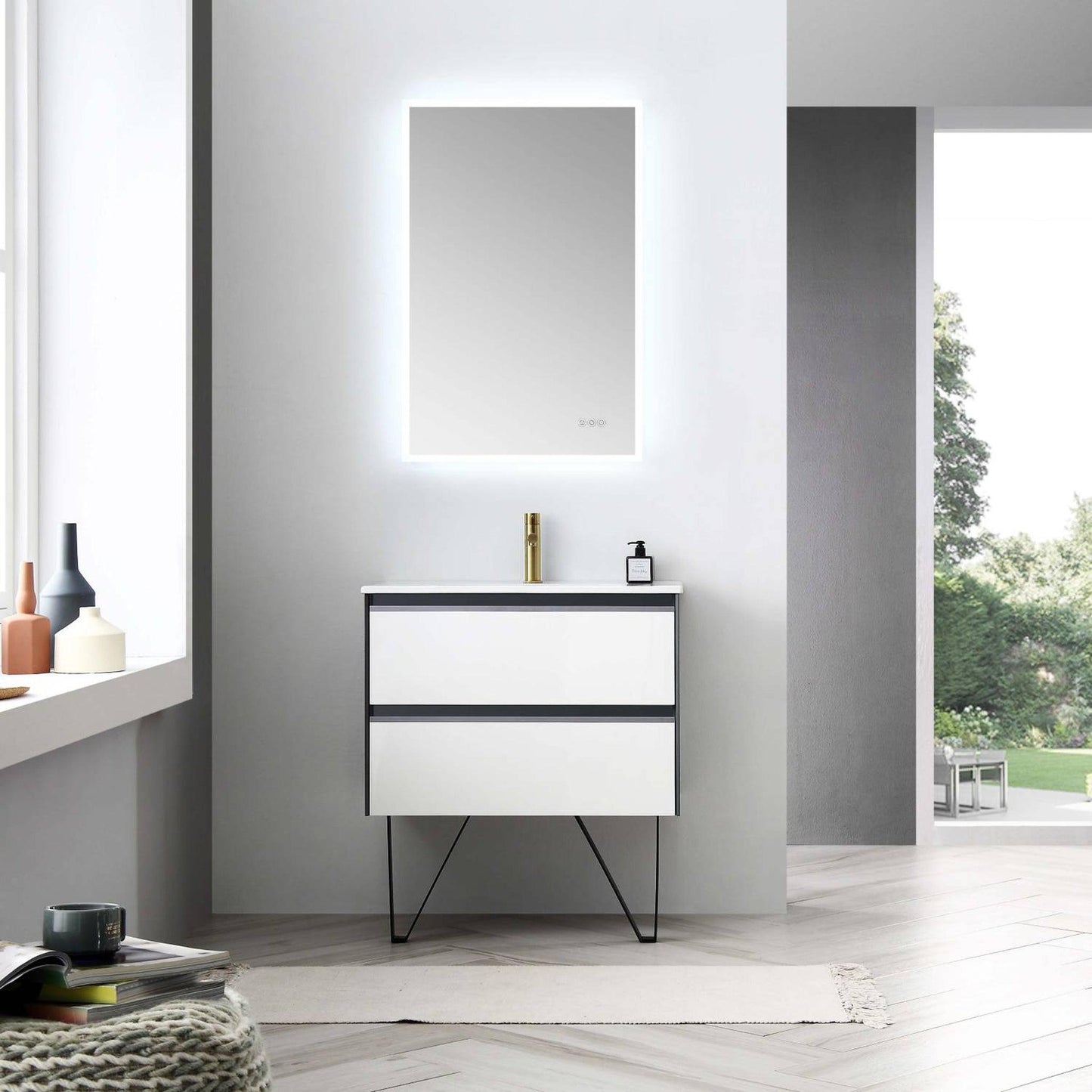 Blossom Berlin 30" 2-Drawer Glossy White & Glossy Grey Wall-Mounted Vanity Base