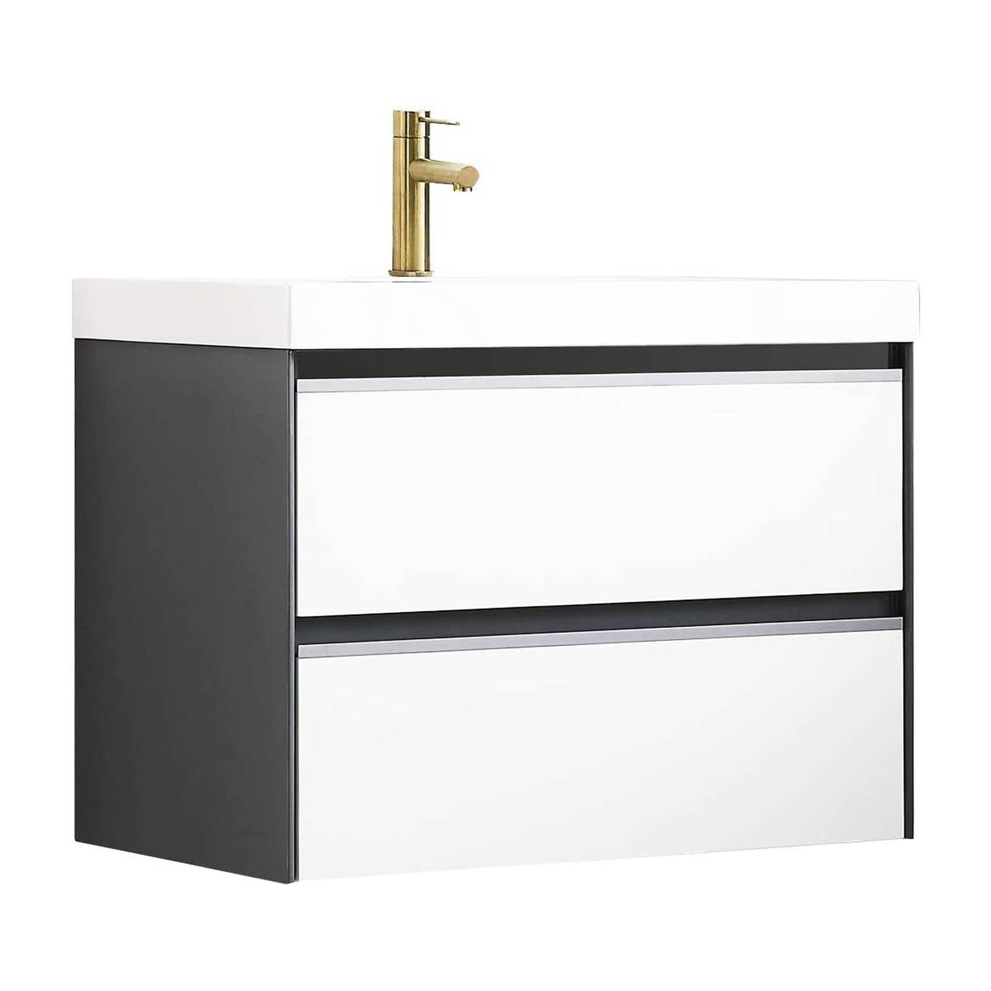 Blossom Berlin 30" 2-Drawer Glossy White & Glossy Grey Wall-Mounted Vanity Base