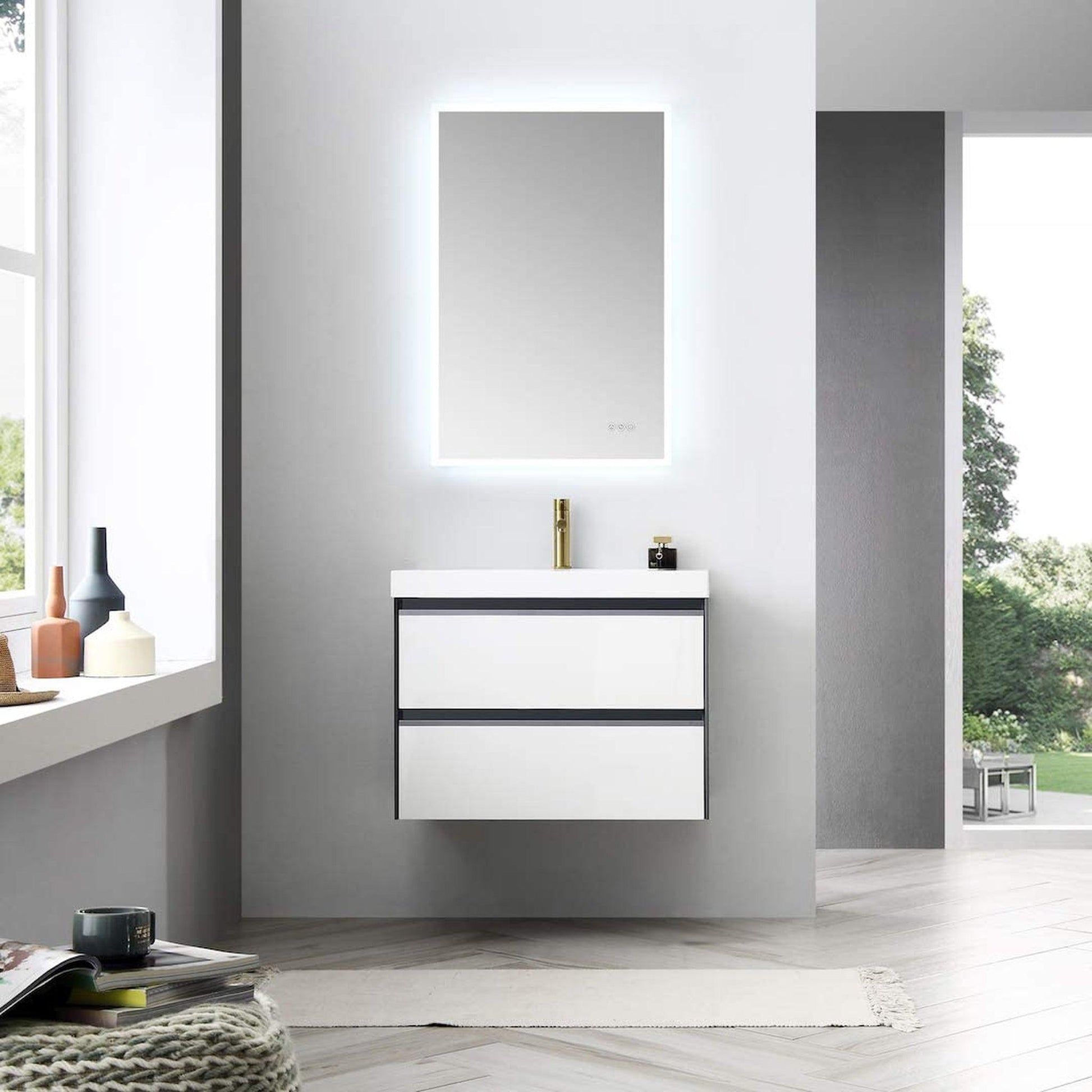 Blossom Berlin 30" 2-Drawer Glossy White & Glossy Grey Wall-Mounted Vanity Set With Acrylic Top And Integrated Single Sink