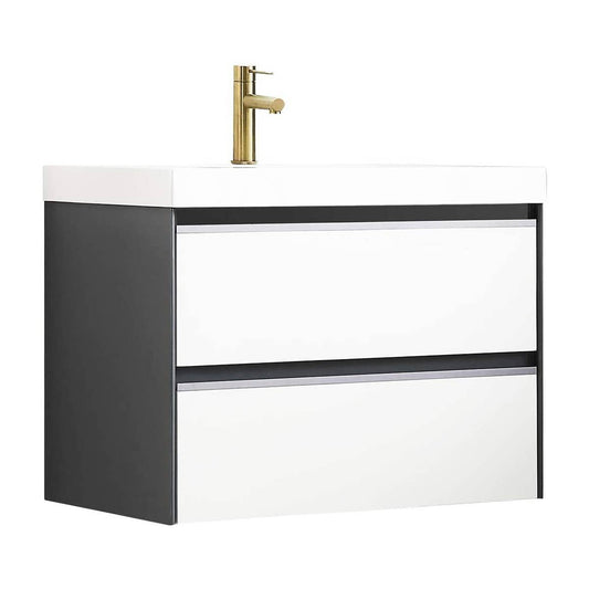 Blossom Berlin 30" 2-Drawer Glossy White & Glossy Grey Wall-Mounted Vanity Set With Acrylic Top And Integrated Single Sink