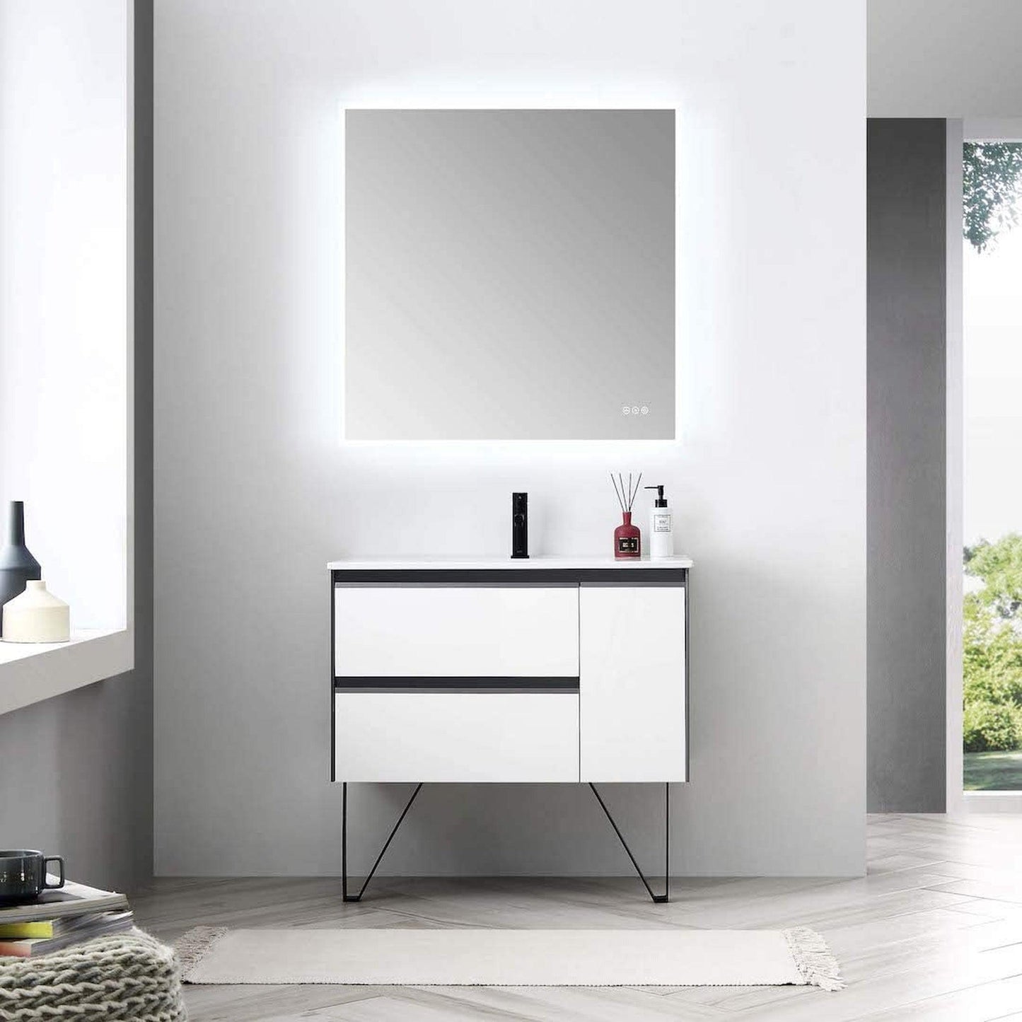 Blossom Berlin 36" 1-Door 2-Drawer Glossy White & Glossy Grey Wall-Mounted Vanity Base