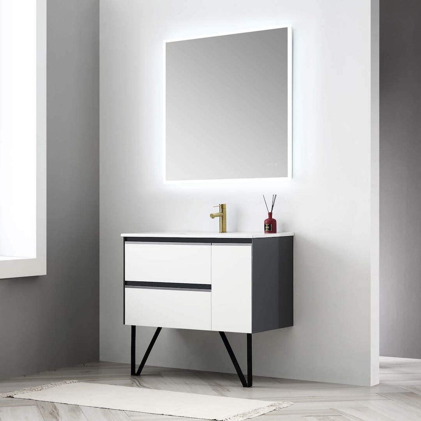 Blossom Berlin 36" 1-Door 2-Drawer Glossy White & Glossy Grey Wall-Mounted Vanity Base