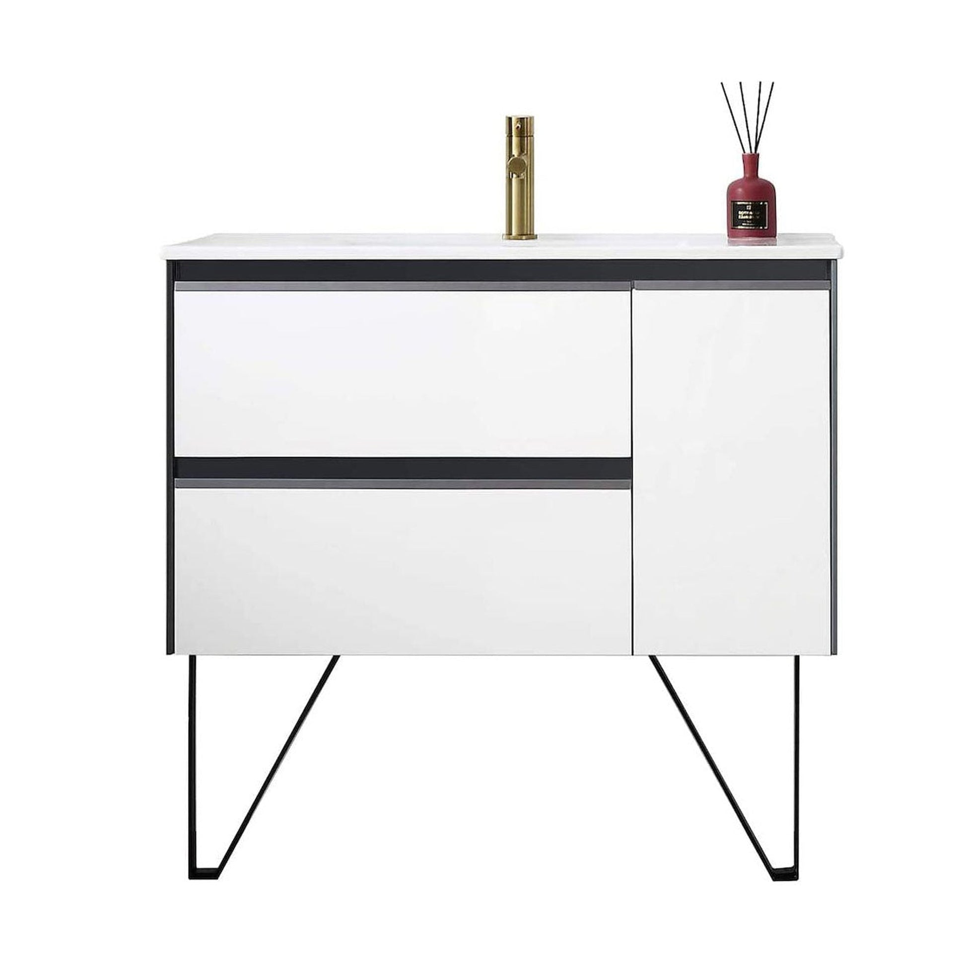 Blossom Berlin 36" 1-Door 2-Drawer Glossy White & Glossy Grey Wall-Mounted Vanity Base