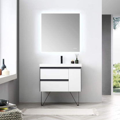 Blossom Berlin 36" 1-Door 2-Drawer Glossy White & Glossy Grey Wall-Mounted Vanity Set With Acrylic Top And Integrated Single Sink