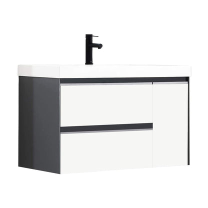 Blossom Berlin 36" 1-Door 2-Drawer Glossy White & Glossy Grey Wall-Mounted Vanity Set With Acrylic Top And Integrated Single Sink