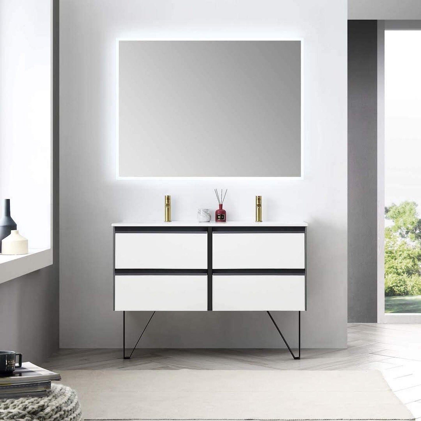 Blossom Berlin 48" 4-Drawer Glossy White & Glossy Grey Wall-Mounted Vanity Base