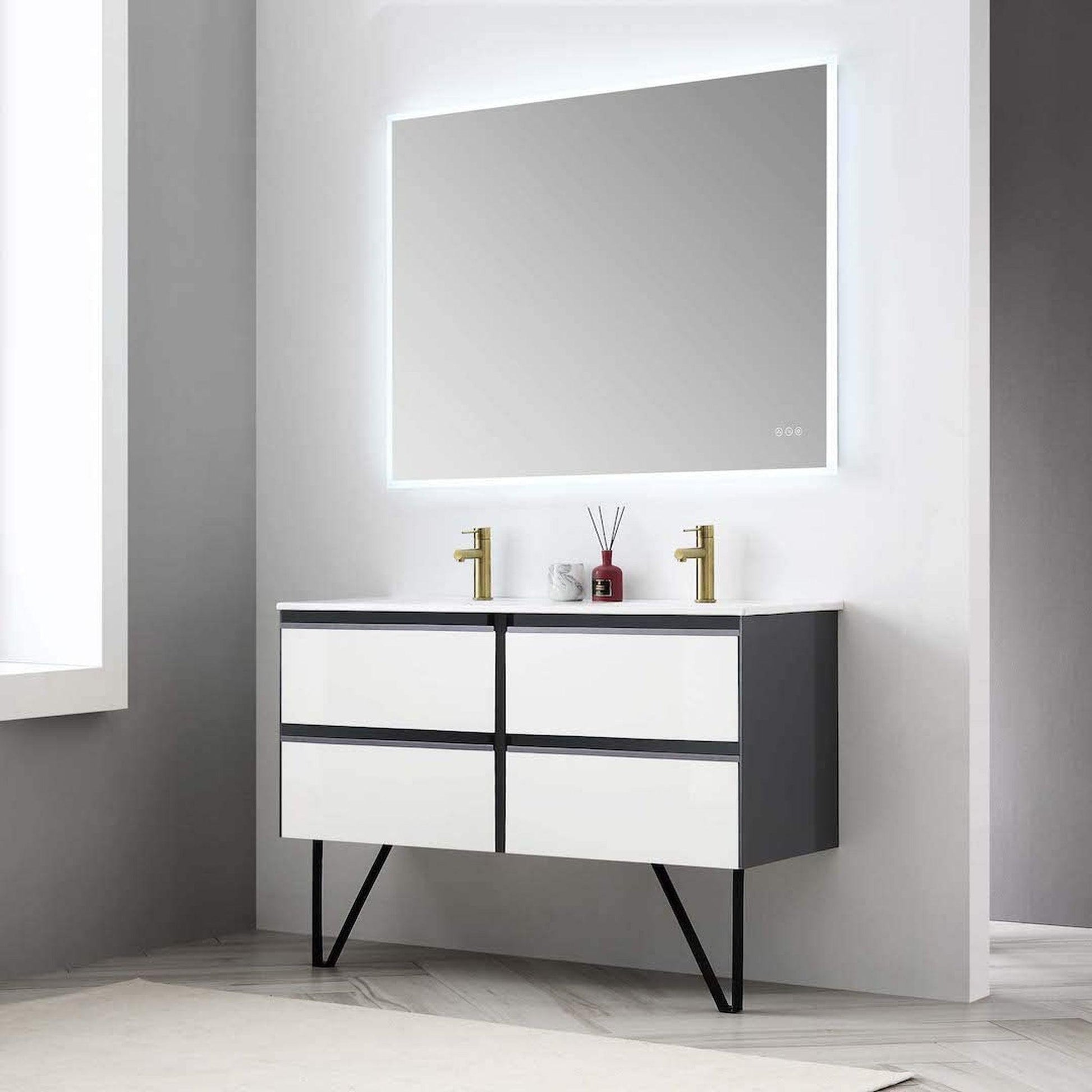 Blossom Berlin 48" 4-Drawer Glossy White & Glossy Grey Wall-Mounted Vanity Base