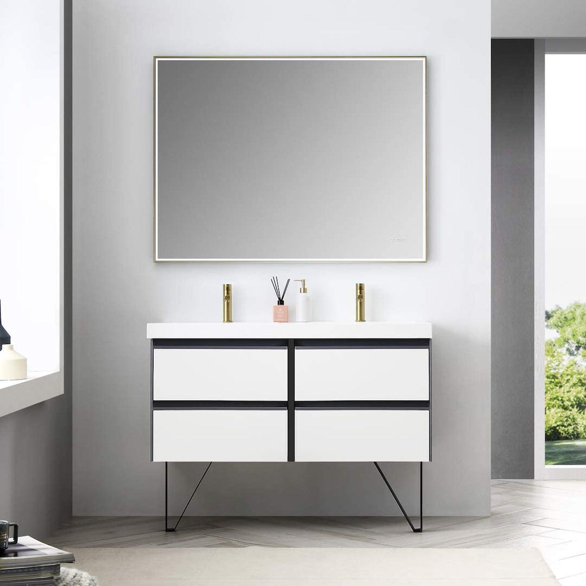Blossom Berlin 48" 4-Drawer Glossy White & Glossy Grey Wall-Mounted Vanity Set With Acrylic Top And Integrated Double Sink