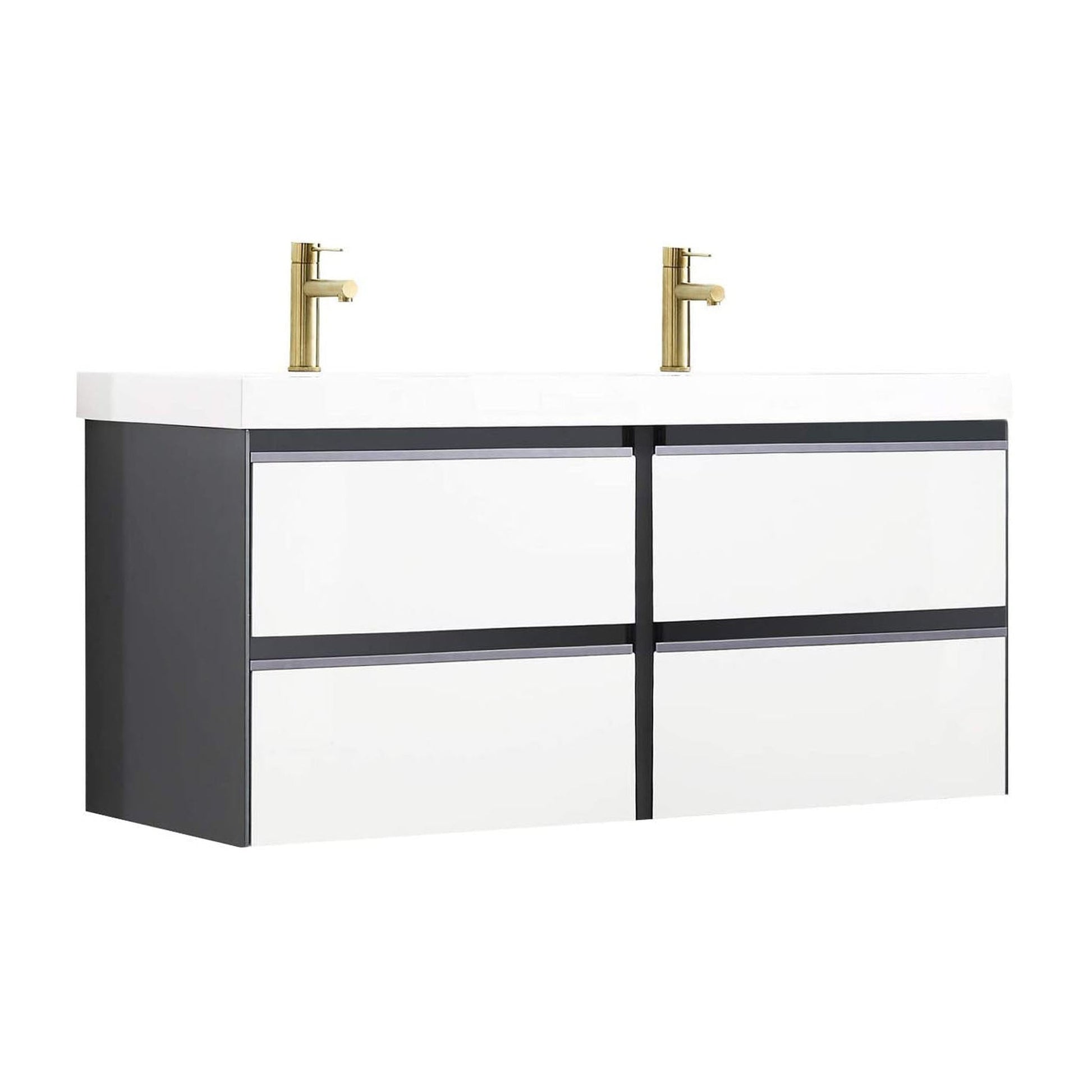 Blossom Berlin 48" 4-Drawer Glossy White & Glossy Grey Wall-Mounted Vanity Set With Acrylic Top And Integrated Double Sink
