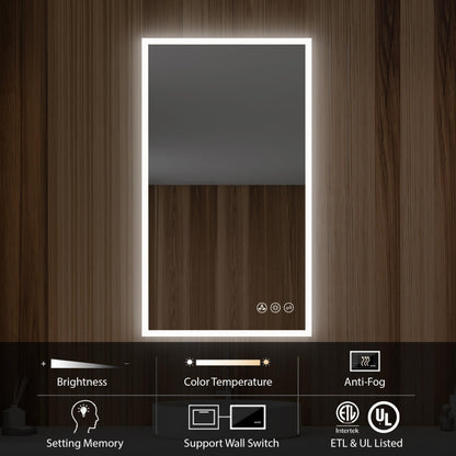 Blossom Beta 21" x 36" Wall-Mounted Rectangle LED Mirror With Frosted Sides