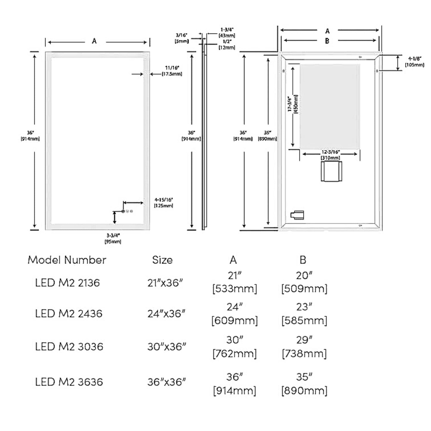 Blossom Beta 24" x 36" Wall-Mounted Rectangle LED Mirror With Frosted Sides