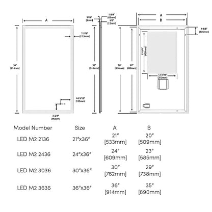 Blossom Beta 24" x 36" Wall-Mounted Rectangle LED Mirror With Frosted Sides