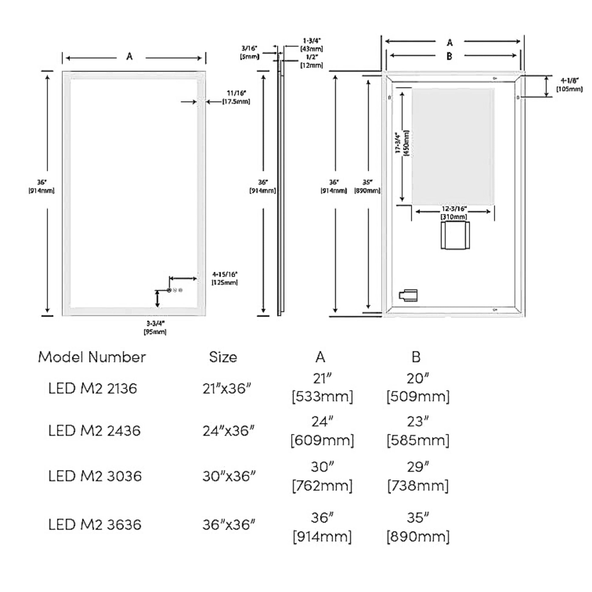 Blossom Beta 30" x 36" Wall-Mounted Rectangle LED Mirror With Frosted Sides