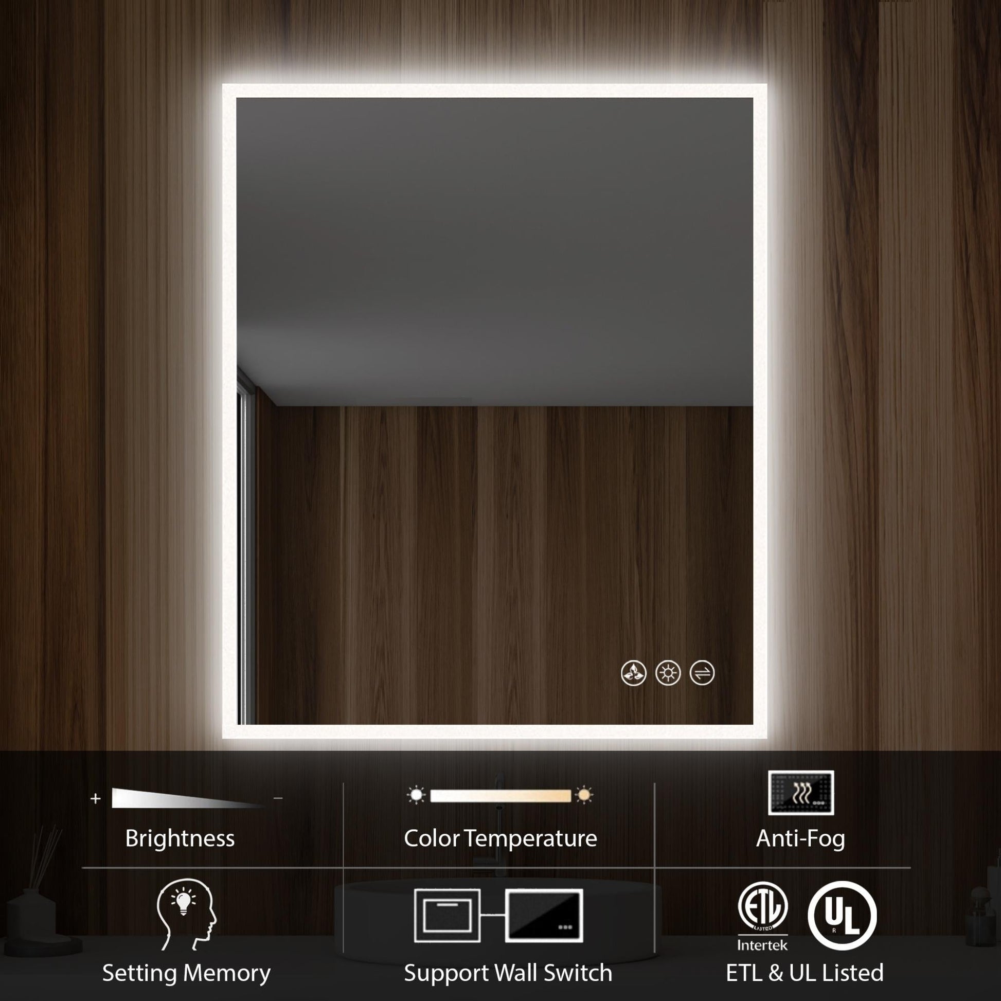 Blossom Beta 30" x 36" Wall-Mounted Rectangle LED Mirror With Frosted Sides