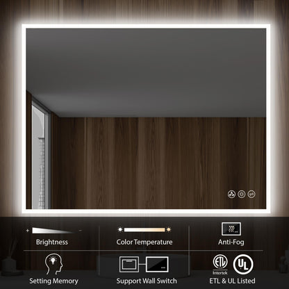 Blossom Beta 48" x 36" Wall-Mounted Rectangle LED Mirror With Frosted Sides