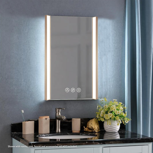 Blossom Binary 20" x 32" Brushed Gold Wall-Mounted Rectangle LED Mirror