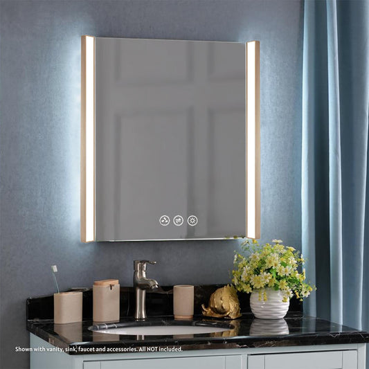 Blossom Binary 30" x 32" Brushed Gold Wall-Mounted Rectangle LED Mirror