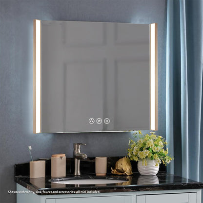 Blossom Binary 36" x 32" Brushed Gold Wall-Mounted Rectangle LED Mirror