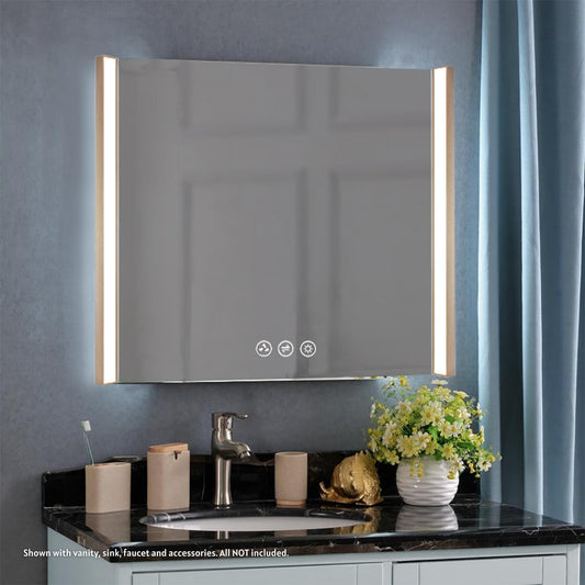 Blossom Binary 36" x 32" Brushed Gold Wall-Mounted Rectangle LED Mirror