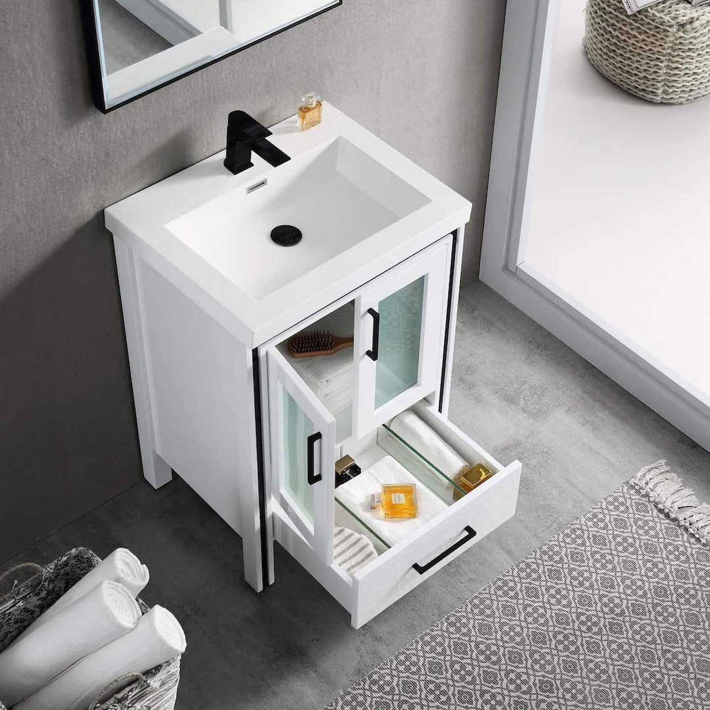 Blossom Birmingham 24" 2-Door 1-Drawer Glossy White Freestanding Vanity Set With Acrylic Top And Integrated Sink