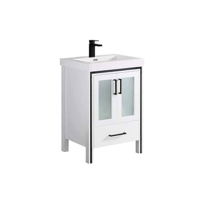 Blossom Birmingham 24" 2-Door 1-Drawer Glossy White Freestanding Vanity Set With Acrylic Top And Integrated Sink