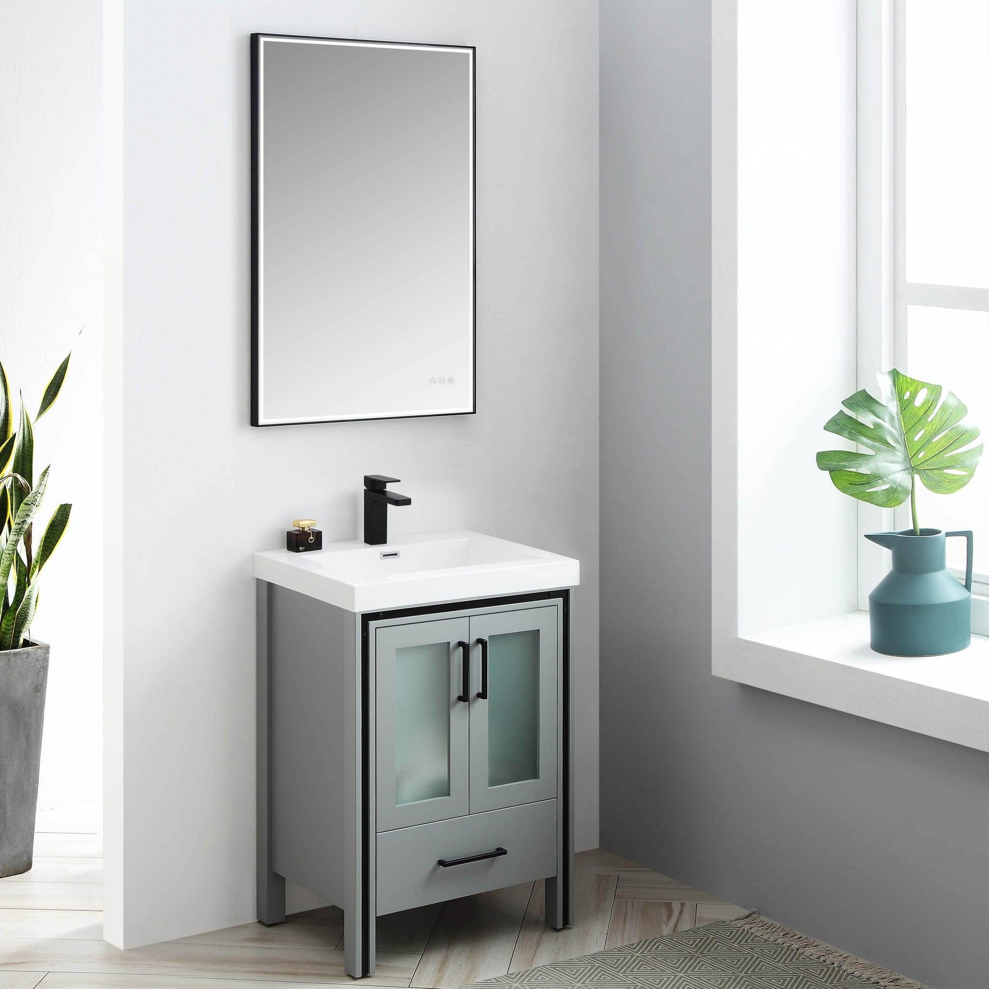 Blossom Birmingham 24" 2-Door 1-Drawer Matte Gray Freestanding Vanity Set With Acrylic Top And Integrated Sink