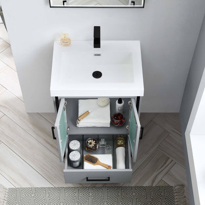 Blossom Birmingham 24" 2-Door 1-Drawer Matte Gray Freestanding Vanity Set With Acrylic Top And Integrated Sink