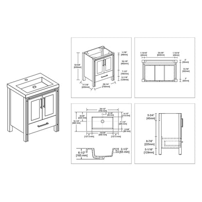 Blossom Birmingham 30" 2-Door 1-Drawer Glossy White Freestanding Vanity Set With Acrylic Top And Integrated Sink