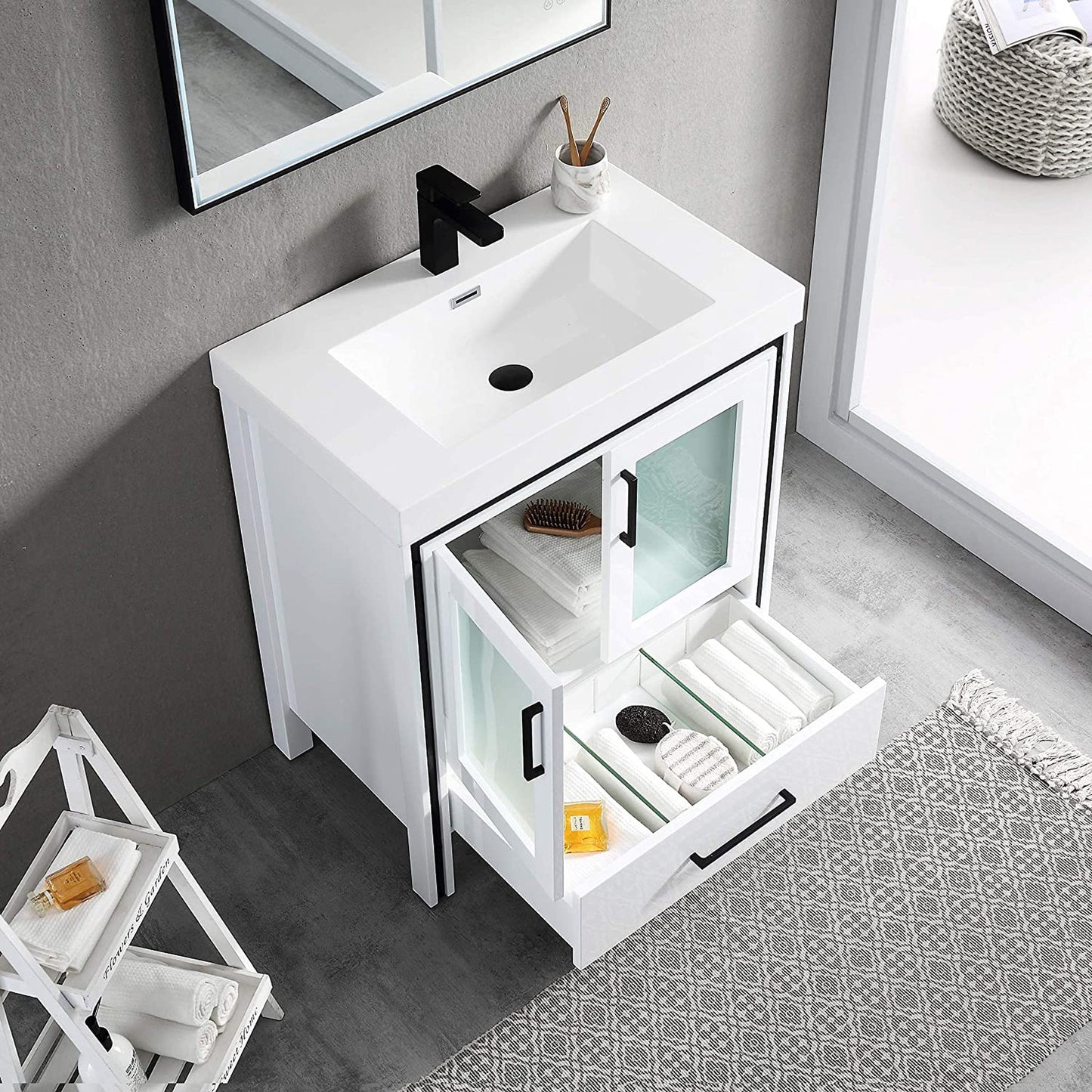 Blossom Birmingham 30" 2-Door 1-Drawer Glossy White Freestanding Vanity Set With Acrylic Top And Integrated Sink