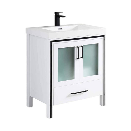 Blossom Birmingham 30" 2-Door 1-Drawer Glossy White Freestanding Vanity Set With Acrylic Top And Integrated Sink