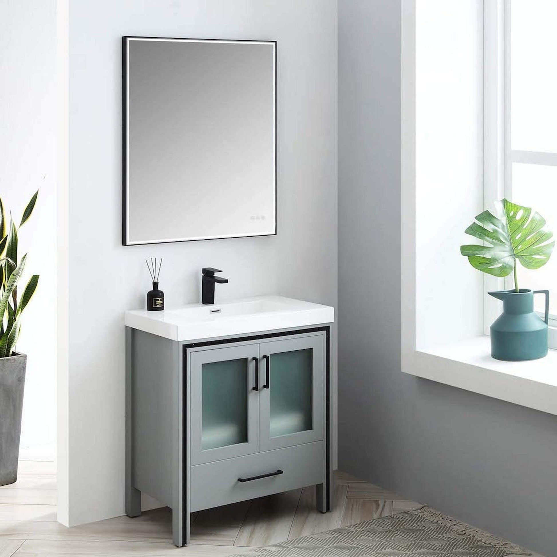 Blossom Birmingham 30" 2-Door 1-Drawer Matte Gray Freestanding Vanity Set With Acrylic Top And Integrated Sink