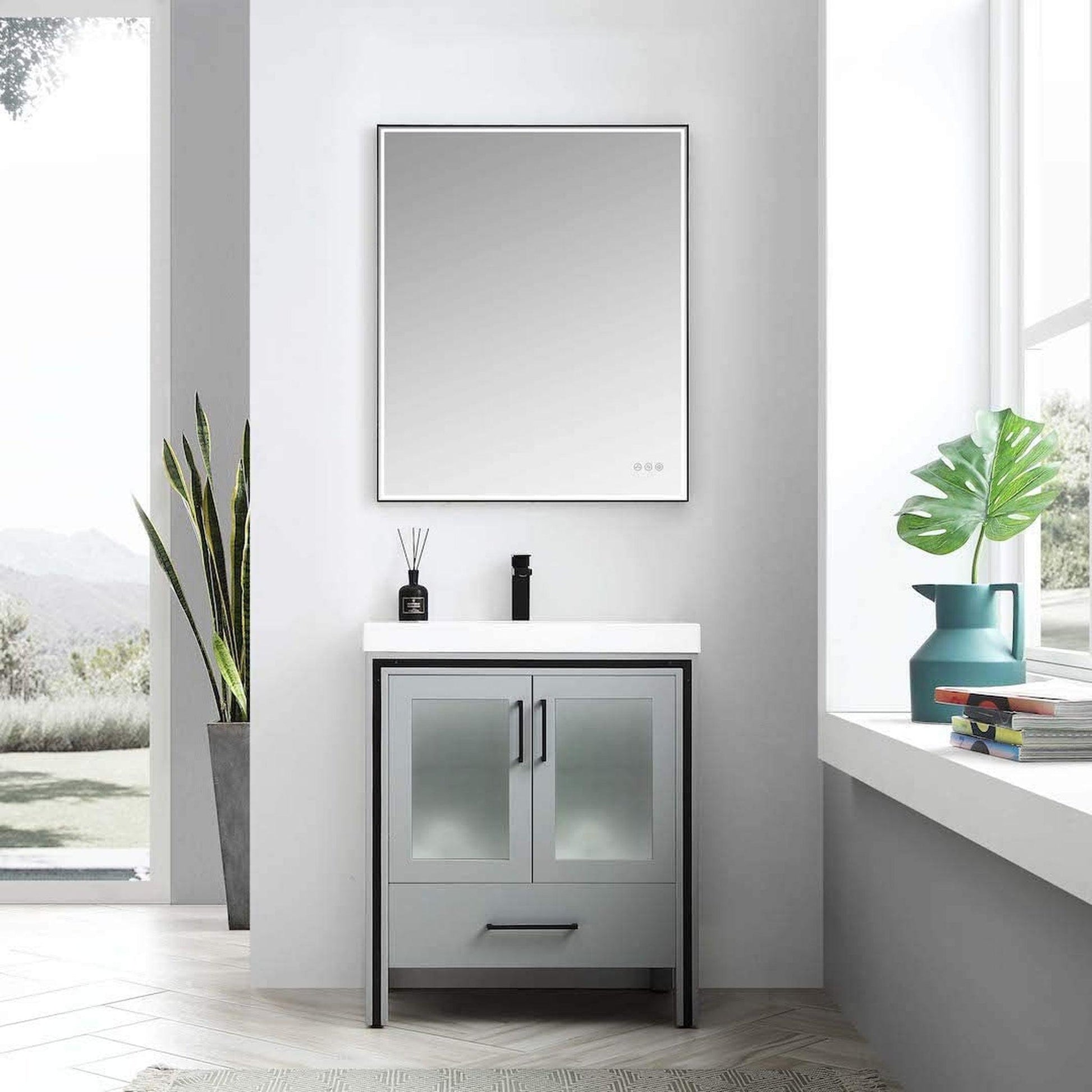 Blossom Birmingham 30" 2-Door 1-Drawer Matte Gray Freestanding Vanity Set With Acrylic Top And Integrated Sink