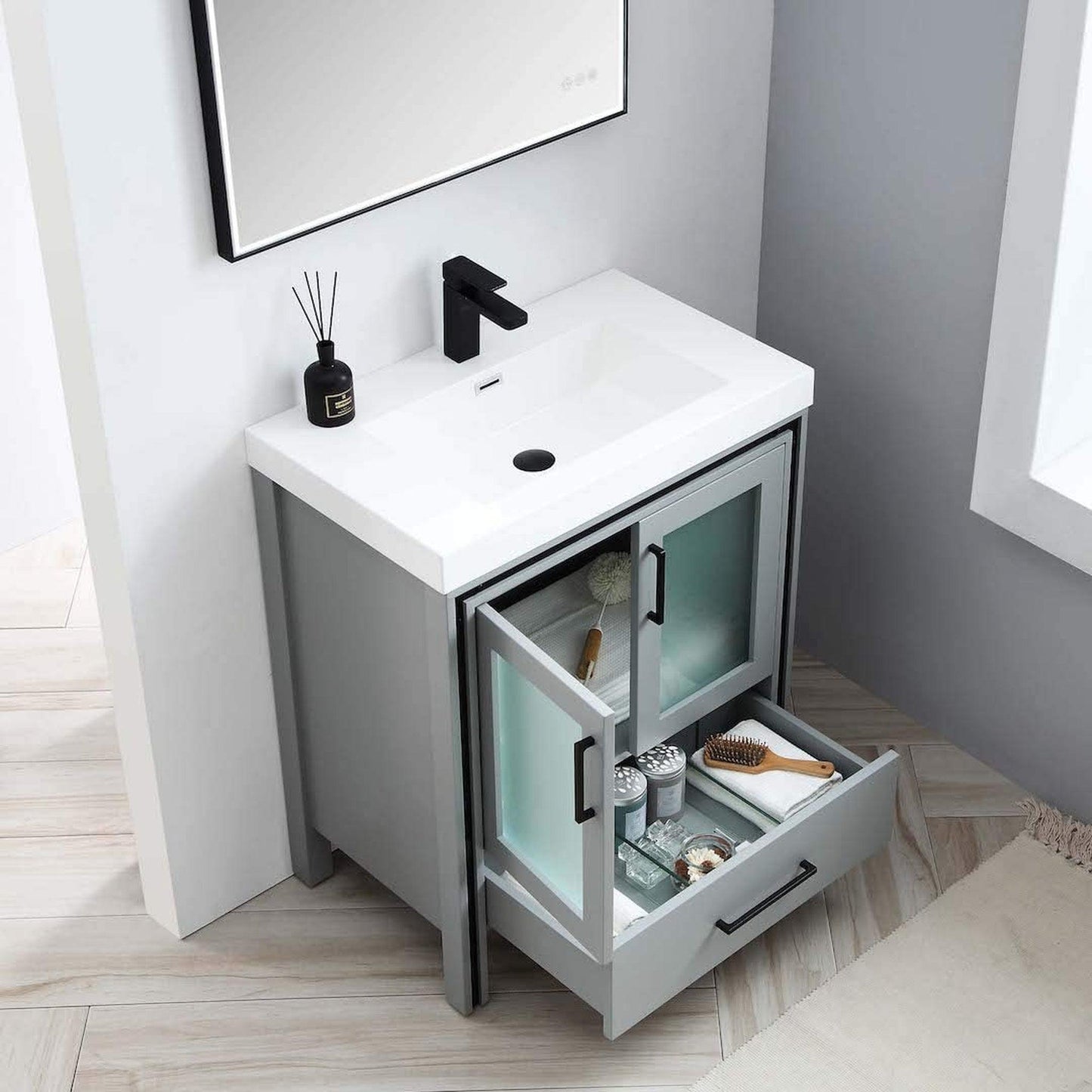 Blossom Birmingham 30" 2-Door 1-Drawer Matte Gray Freestanding Vanity Set With Acrylic Top And Integrated Sink