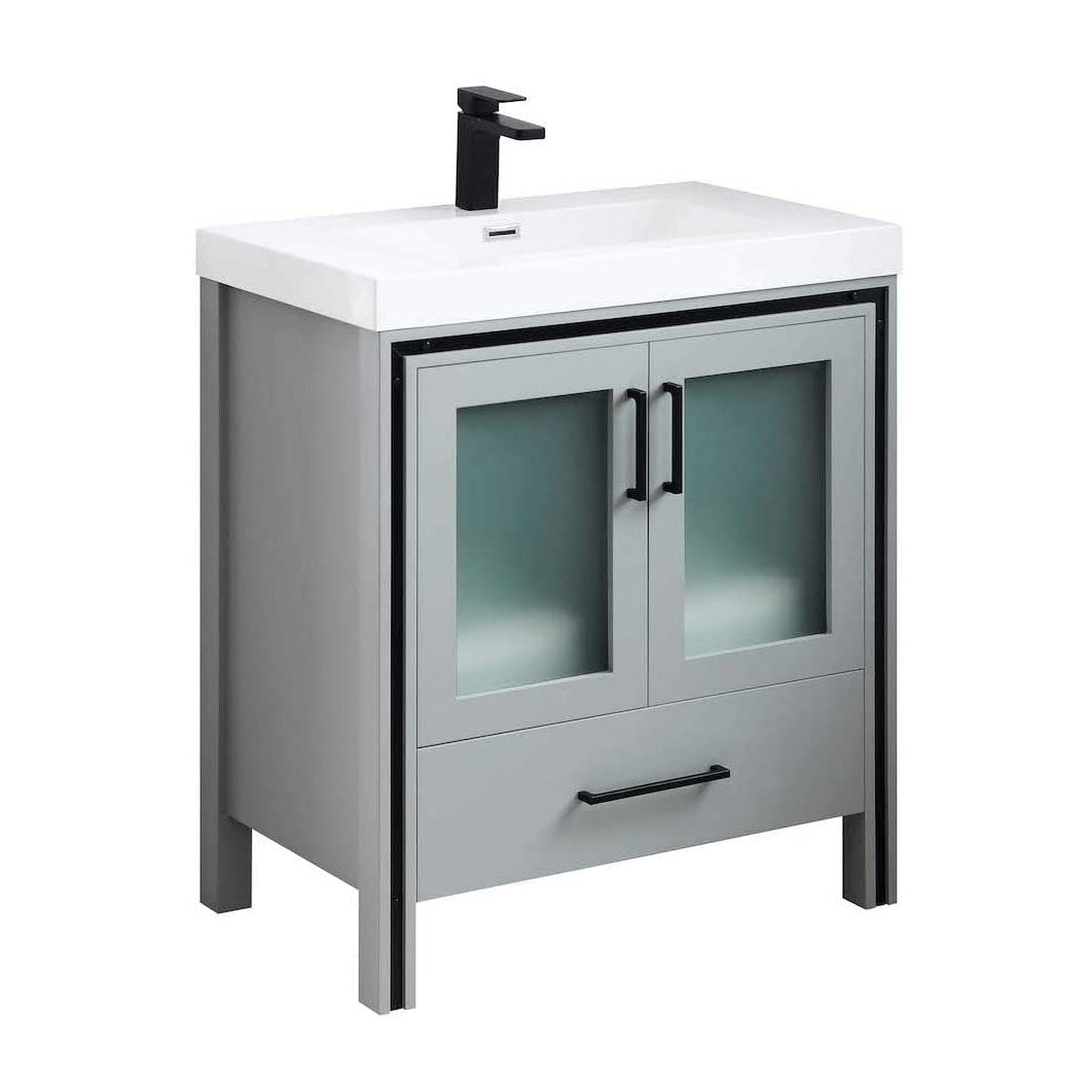 Blossom Birmingham 30" 2-Door 1-Drawer Matte Gray Freestanding Vanity Set With Acrylic Top And Integrated Sink