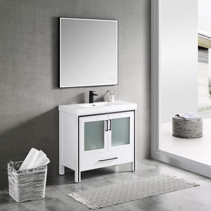 Blossom Birmingham 36" 2-Door 1-Drawer Glossy White Freestanding Vanity Set With Acrylic Top And Integrated Sink