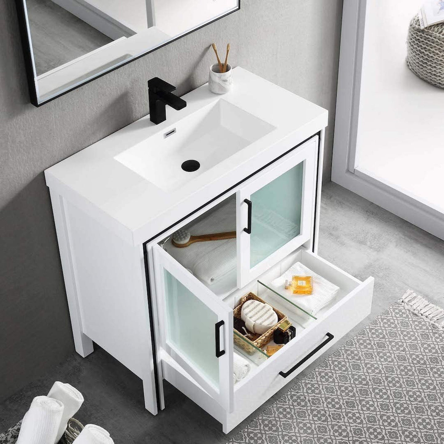 Blossom Birmingham 36" 2-Door 1-Drawer Glossy White Freestanding Vanity Set With Acrylic Top And Integrated Sink