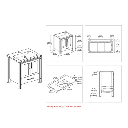 Blossom Birmingham 36" 2-Door 1-Drawer Matte Gray Freestanding Vanity Base