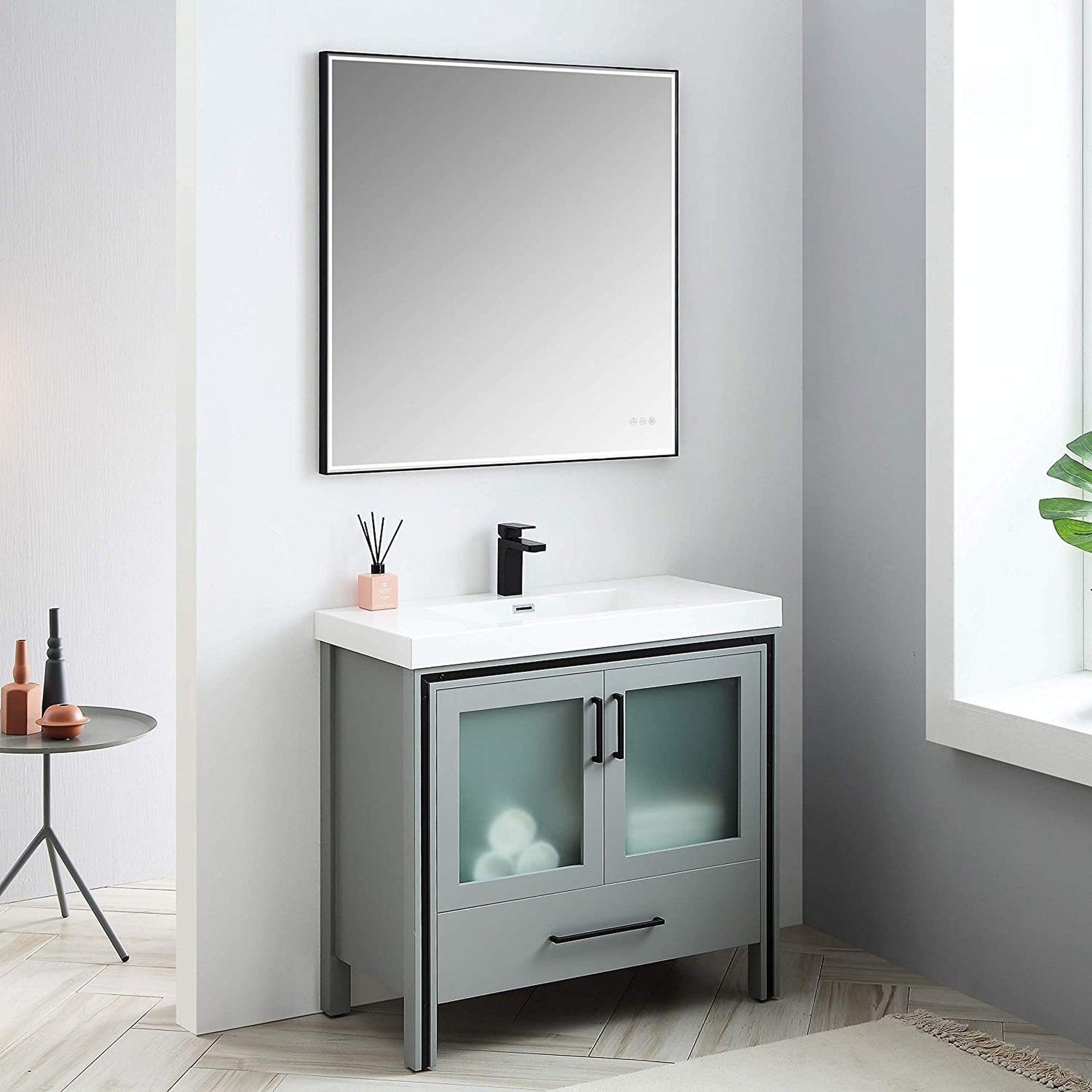 Blossom Birmingham 36" 2-Door 1-Drawer Matte Gray Freestanding Vanity Set With Acrylic Top And Integrated Sink
