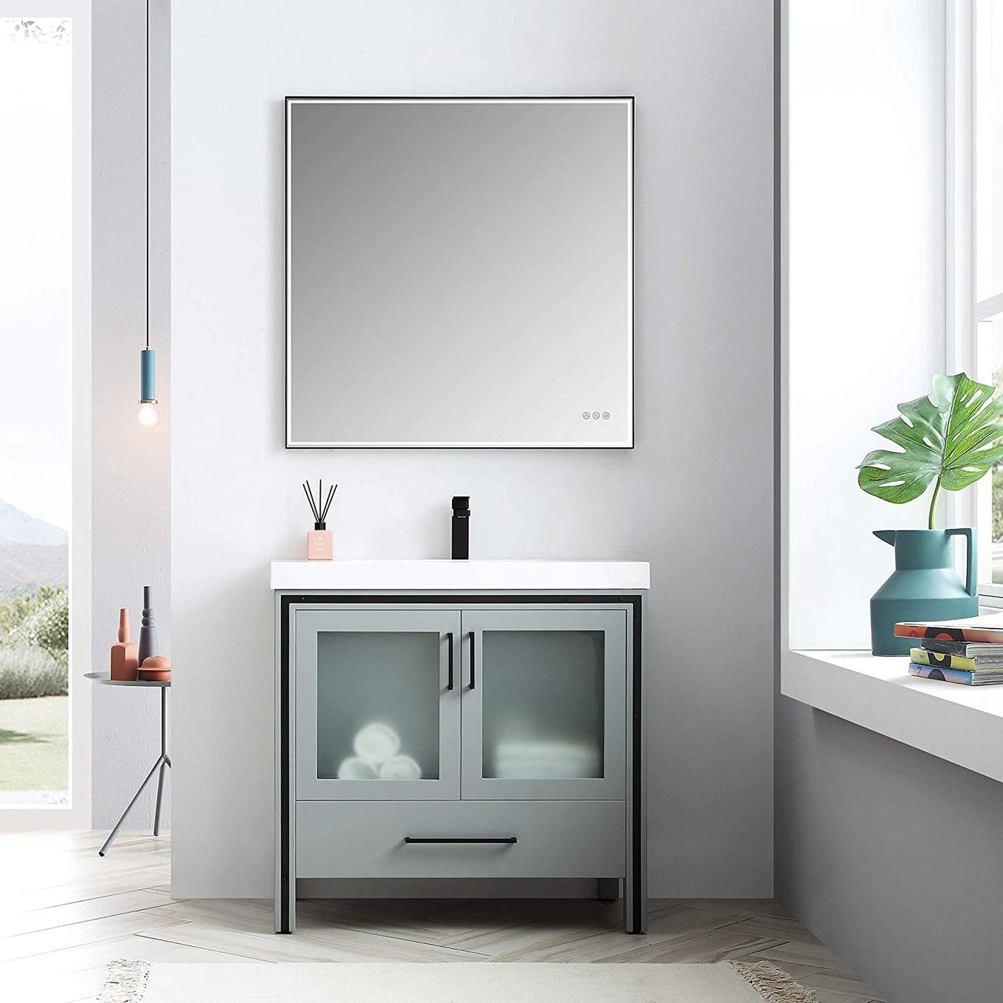 Blossom Birmingham 36" 2-Door 1-Drawer Matte Gray Freestanding Vanity Set With Acrylic Top And Integrated Sink