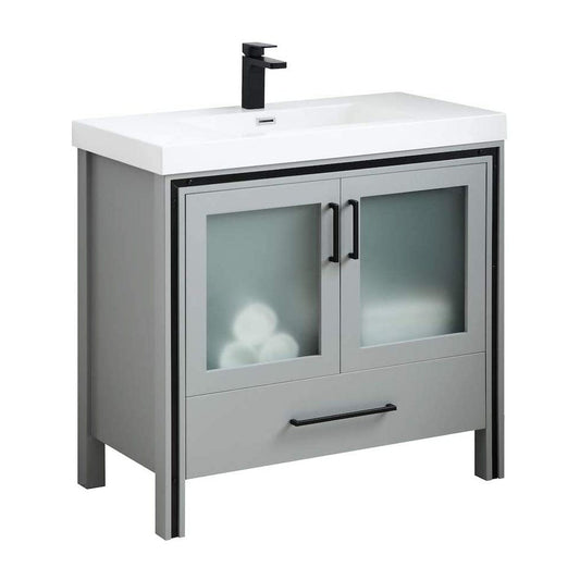 Blossom Birmingham 36" 2-Door 1-Drawer Matte Gray Freestanding Vanity Set With Acrylic Top And Integrated Sink