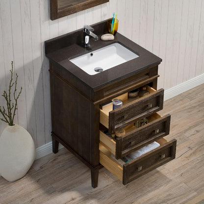 Blossom Bordeaux 24" 3-Drawer Black Red Oak Freestanding Vanity Base