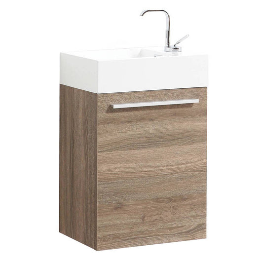 Blossom Colmar 18" 1-Door Cart Oak Wall-Mounted Vanity With Acrylic Top And Integrated Single Sink