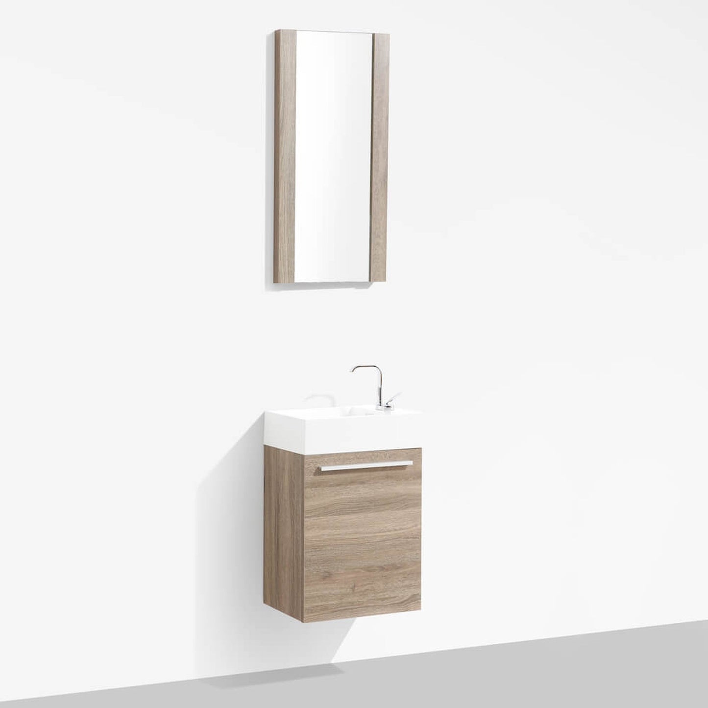 Blossom Colmar 18" 1-Door Cart Oak Wall-Mounted Vanity With Mirror, Acrylic Top And Integrated Single Sink