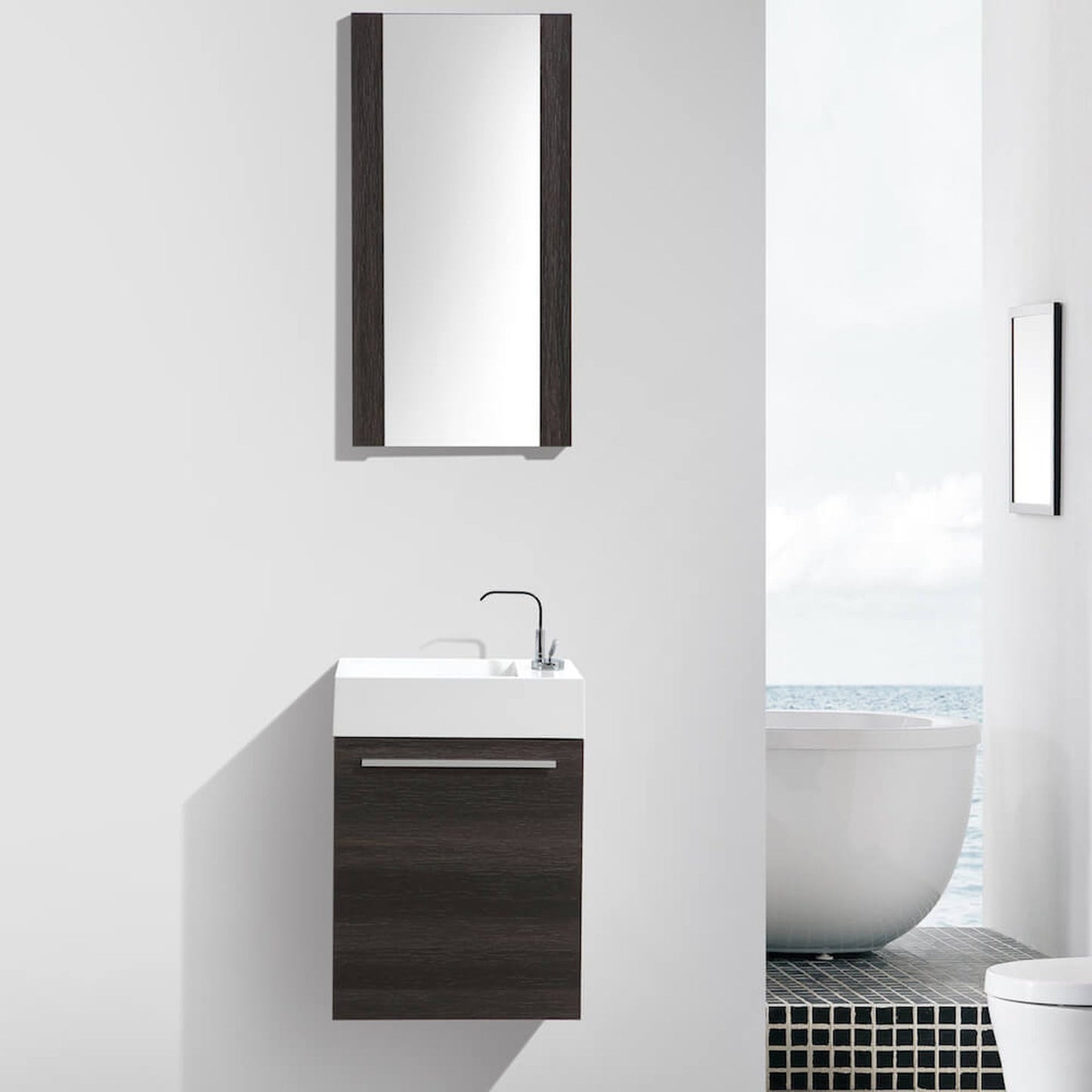 Blossom Colmar 18" 1-Door Dark Oak Wall-Mounted Vanity With Mirror, Acrylic Top And Integrated Single Sink