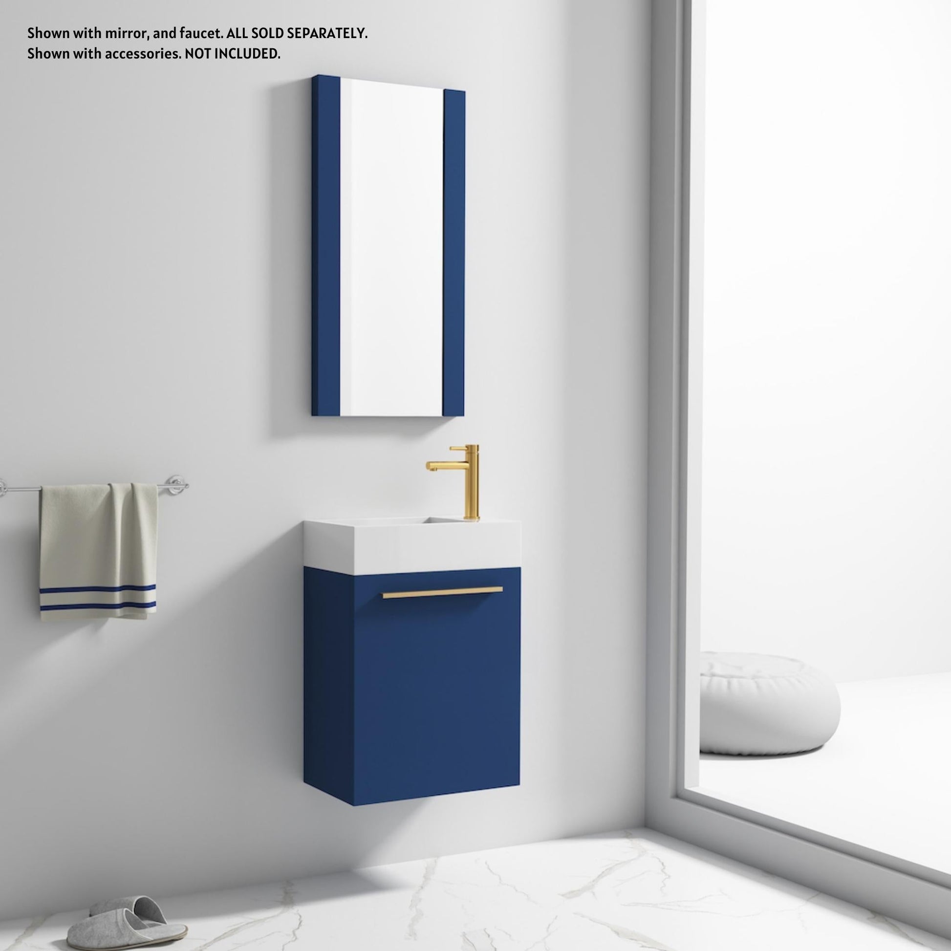 Blossom Colmar 18" 1-Door Navy Blue Wall-Mounted Vanity With Acrylic Top And Integrated Single Sink