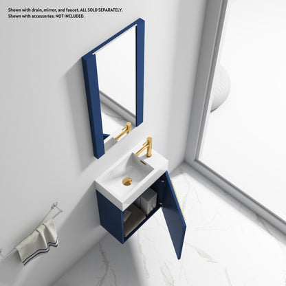 Blossom Colmar 18" 1-Door Navy Blue Wall-Mounted Vanity With Acrylic Top And Integrated Single Sink