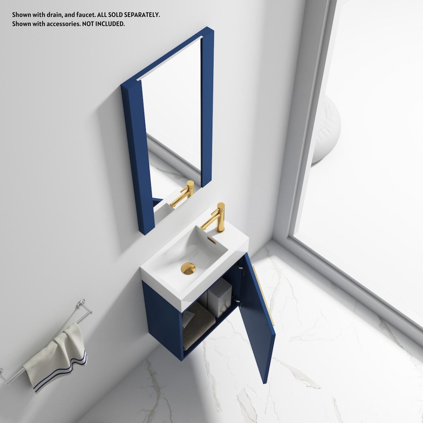 Blossom Colmar 18" 1-Door Navy Blue Wall-Mounted Vanity With Mirror, Acrylic Top And Integrated Single Sink