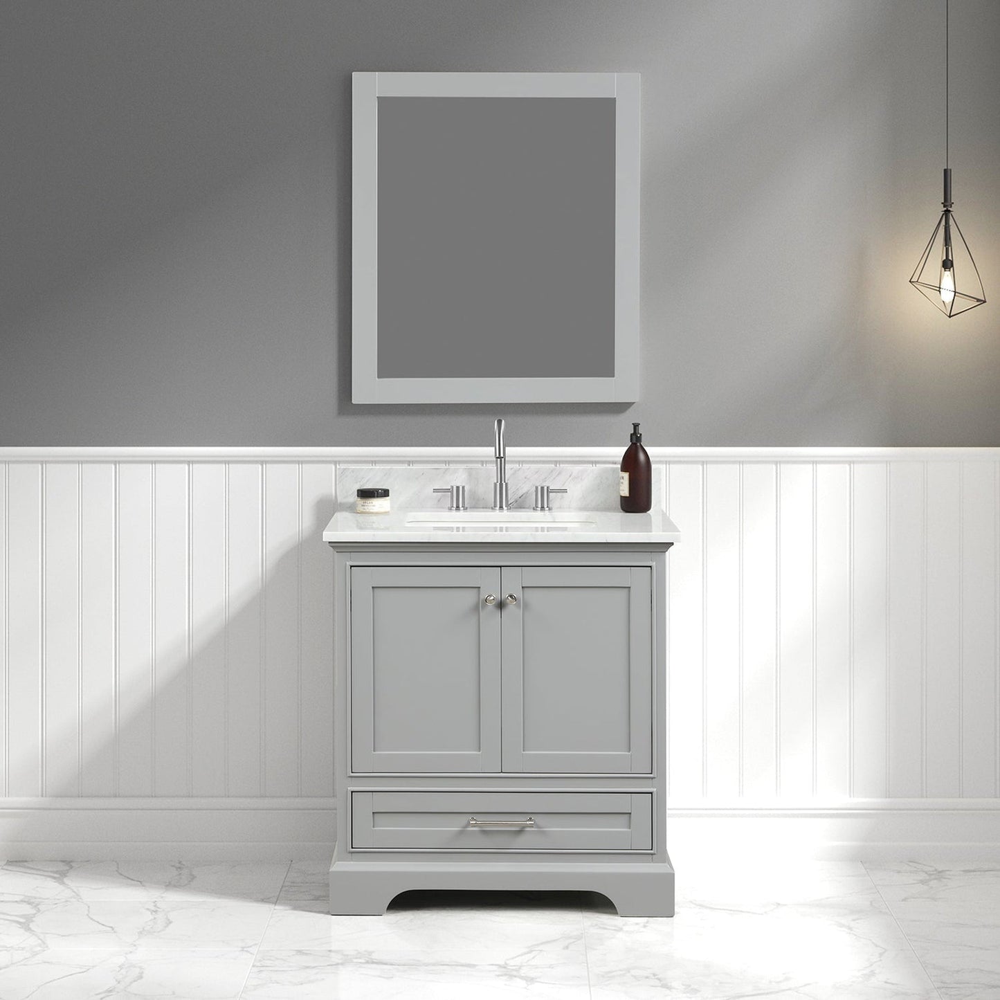 Blossom Copenhagen 30" 2-Door 1-Drawer Metal Gray Freestanding Solid Wood Single Vanity Base