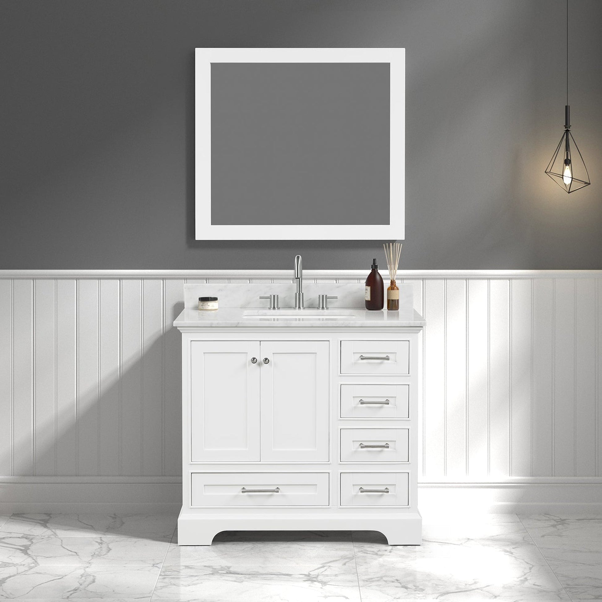 Blossom Copenhagen 36" 2-Door 5-Drawer Matte White Freestanding Solid Wood Single Vanity Base