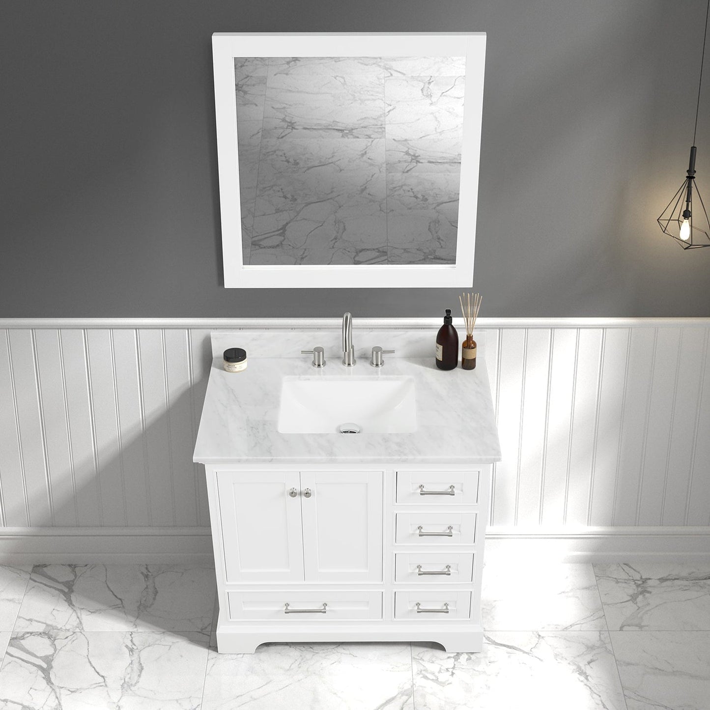 Blossom Copenhagen 36" 2-Door 5-Drawer Matte White Freestanding Solid Wood Single Vanity Base